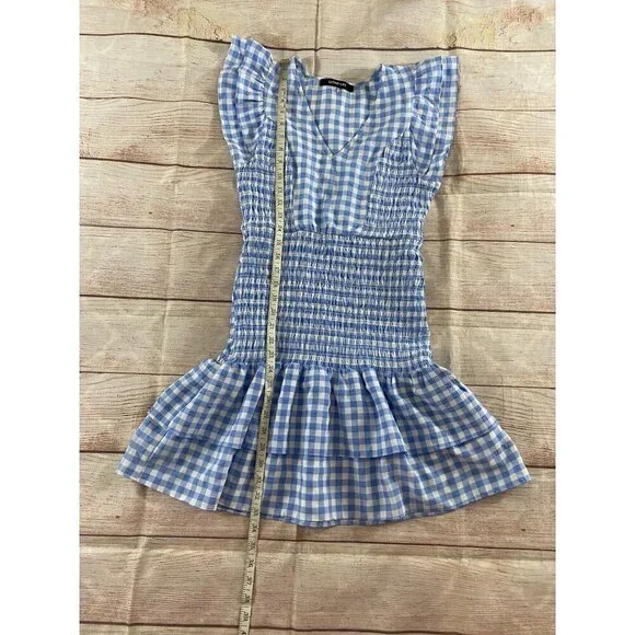 Sugar Lips Everleigh Gingham Blue And White Plaid Smoked Mini Dress - Medium - Picture 3 of 12